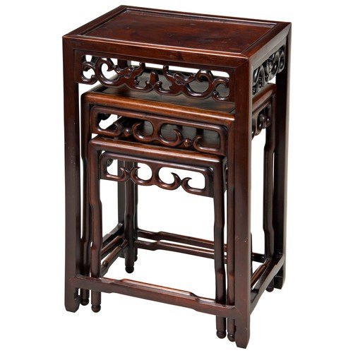 113 - NEST OF THREE CHINESE HARDWOOD TABLESQING DYNASTY, LATE 19TH CENTURYwith rectangular tops and open s... 