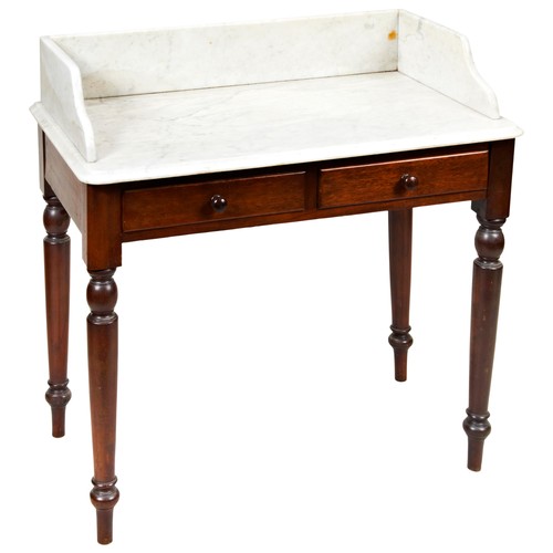 117 - VICTORIAN MAHOGANY MARBLE TOP WASHSTANDCIRCA 1880the three quarter galleried white marble top above ... 