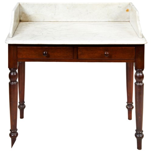 117 - VICTORIAN MAHOGANY MARBLE TOP WASHSTANDCIRCA 1880the three quarter galleried white marble top above ... 