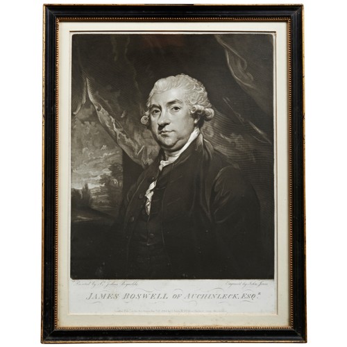 84 - AFTER JOSHUA REYNOLDS, PORTRAIT OF JAMES BOSWELL OF AUCHINLECK, ESQ., stipple engraving by John Jone... 