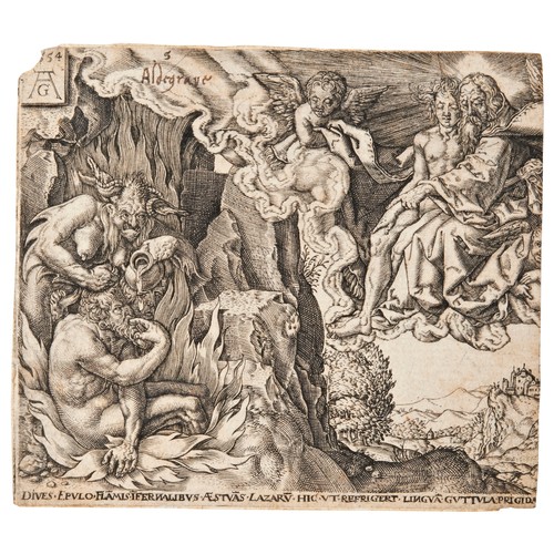 96 - HEINRICH ALDEGREVER, 'THE STORY OF THE RICH MAN AND LAZARUS' engraving, initialled and dated top lef... 