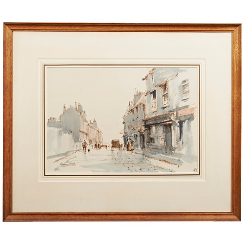 52 - EDWARD SEAGO (1910-1974)'WET AFTERNOON, YARMOUTH'Watercolour and wax crayonSigned lower left27cm x 3... 