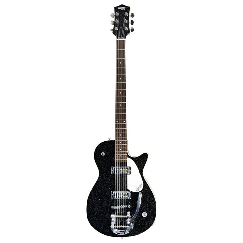 69 - A GRETSCH ELECTROMATIC SIX STRING BARITONE WITH BIGSBY TREMOLO, single cut body and black sparkle fi... 