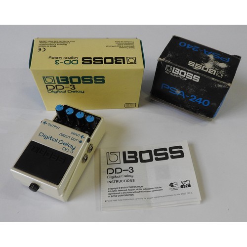 16 - A BOSS DD-3 DIGITAL DELAY PEDAL boxed, and a BOSS PSA-240 AC Power Adaptor.Digital Delay is boxed an... 