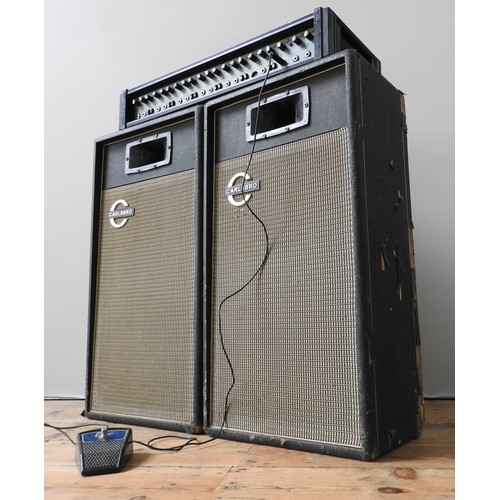 53 - A VINTAGE CARLSBRO MARLIN 6-300II PA MIXER AND TWO CABS. Untested. These are well gigged with t... 