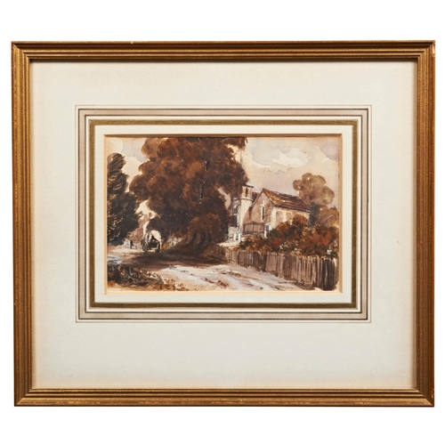 278 - ENGLISH SCHOOL (19TH CENTURY)HORSE AND CART ON A VILLAGE PATHwatercolour, framed12cm x 16cm... 