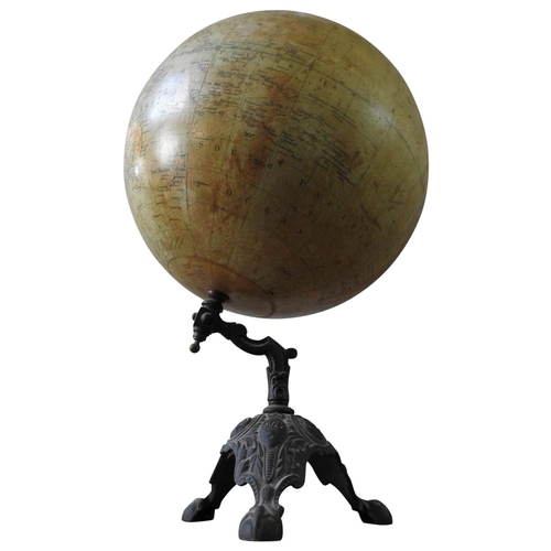 276 - A PHILLIPS' NEW PHYSICAL TERRESTRIAL GLOBE ON CAST-IRON STAND, 60cm high