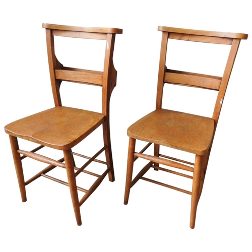 66 - A SET OF SIX OAK SEAT PINE CHAPEL CHAIRS, with multiple stretcher bar supports, 80 x 40 x 35cm