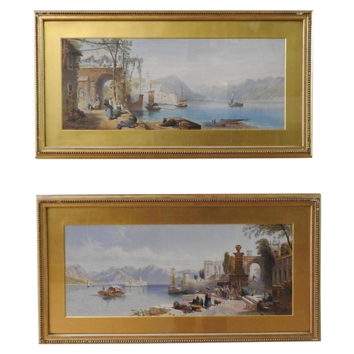 288 - A PAIR OF ITALIAN LAKE SCENE MEZZOTINTS, 40 X 75cm, with gallery label on versoPurchased from Ackerm... 