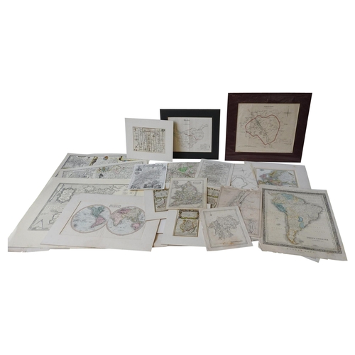 277 - A FOLIO CONTAINING A LARGE QUANTITY OF MOUNTED MAPS AND LOOSE MAPS, mostly 19th century