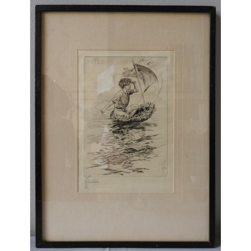 286 - A SET OF SIX PETER PAN THEATRICAL ILLUSTRATIONS, signed in pencil by the artist, appears to be Matth... 