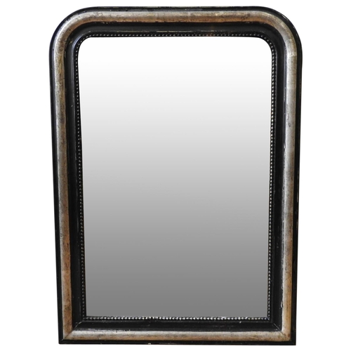 262 - A 19TH CENTURY WALL MIRROR WITH ROUNDED TOP CORNERS, silver gilt decoration and beaded edge, 90 x 65... 