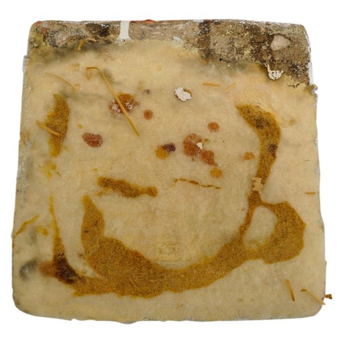 347 - SAFAVID GLAZED POTTERY TILE17TH CENTURYdepicting a young man holding a flower, in an old wooden coll... 