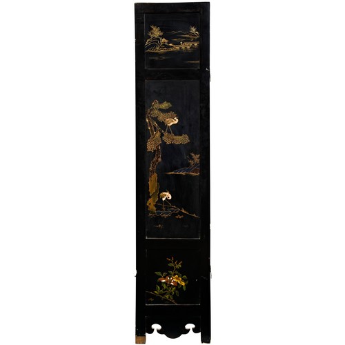 303 - SIX FOLD LACQUER, JADE AND HARDSTONE SCREENLATE QING DYNASTY WITH 18TH / 19TH CENTURY JADESeach leaf... 