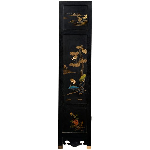 303 - SIX FOLD LACQUER, JADE AND HARDSTONE SCREENLATE QING DYNASTY WITH 18TH / 19TH CENTURY JADESeach leaf... 