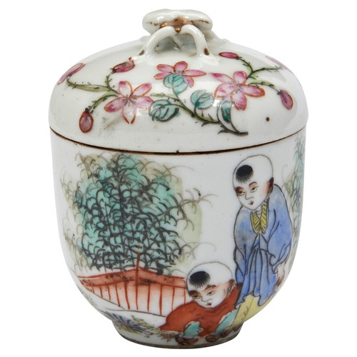 178 - FAMILLE ROSE HEXAGONAL TEAPOTREPUBLIC PERIOD the sides finely painted with elegant ladies in a verda... 