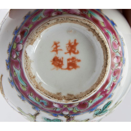 178 - FAMILLE ROSE HEXAGONAL TEAPOTREPUBLIC PERIOD the sides finely painted with elegant ladies in a verda... 