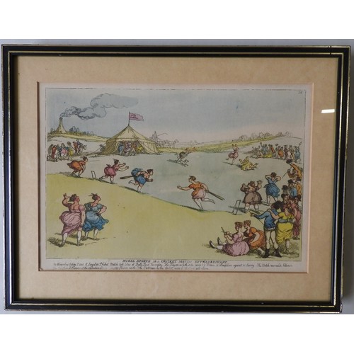 258 - A COLOUR ILLUSTRATION ENTITLED 'RURAL SPORTS OR A CRICKET MATCH EXTRAORDINARY', the illustration fol... 