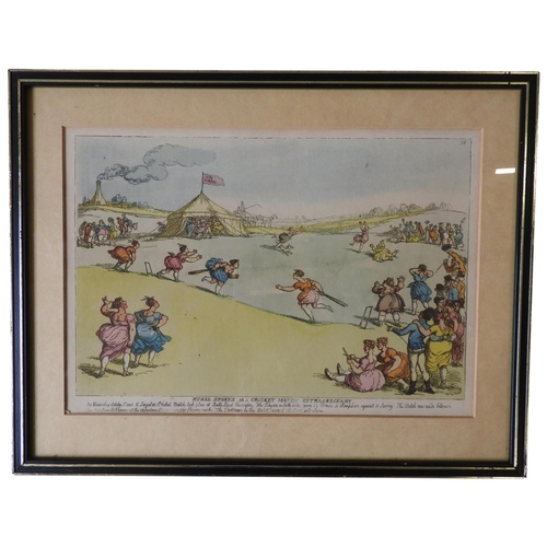 258 - A COLOUR ILLUSTRATION ENTITLED 'RURAL SPORTS OR A CRICKET MATCH EXTRAORDINARY', the illustration fol... 