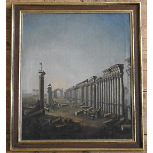 259 - LARGE OIL ON CANVAS OF PALMYRA RUINS, unsigned, 104 x 89cm, with historic lot number and chalk inscr... 