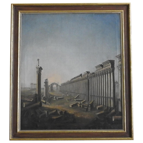 259 - LARGE OIL ON CANVAS OF PALMYRA RUINS, unsigned, 104 x 89cm, with historic lot number and chalk inscr... 