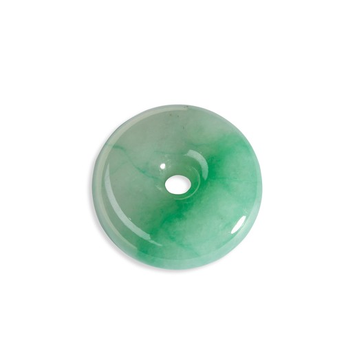 99 - JADEITE BI DISC PENDANTMeasures 36mm wide, 7.3mm deep, central hole measures 3.5mm. Weight 8.7gms.... 