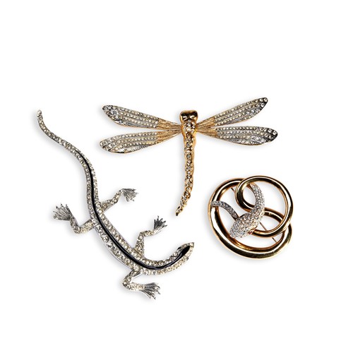 82 - BUTLER AND WILSON BROOCHESThree Butler and Wilson brooches including a coiled snake set with clear p... 