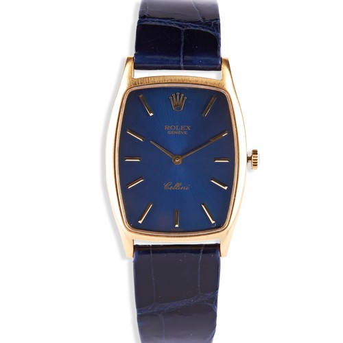 262 - UNISEX ROLEX CELLINI 18CT GOLD BLUE VIGNETTE DIAL WATCH case reverse marked with the Rolex crown, 18... 