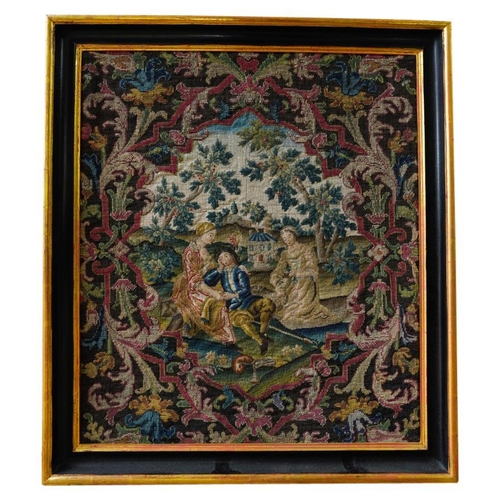 262 - LOUIS XV PASTORAL NEEDLEWORK PANELMID 18TH CENTURYworked in polychrome wool and silk, in gros petit ... 