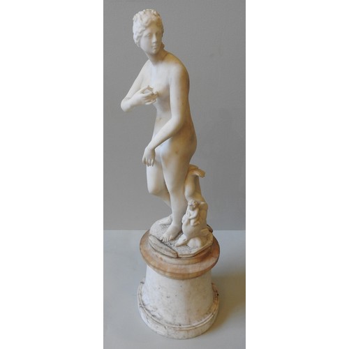 331 - AN ALABSTER SCULPTURE OF THE MEDICI VENUS, AFTER THE ANTIQUE, 19th century, raised on an alabaster s... 