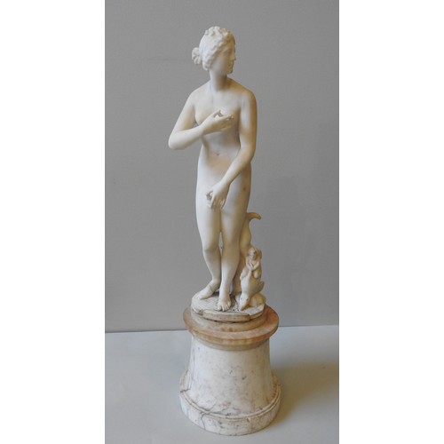 331 - AN ALABSTER SCULPTURE OF THE MEDICI VENUS, AFTER THE ANTIQUE, 19th century, raised on an alabaster s... 