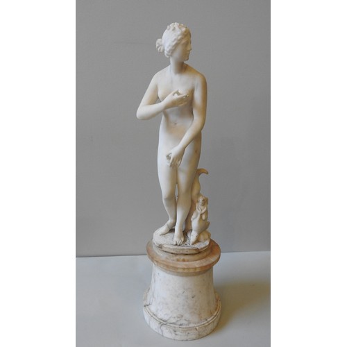 331 - AN ALABSTER SCULPTURE OF THE MEDICI VENUS, AFTER THE ANTIQUE, 19th century, raised on an alabaster s... 