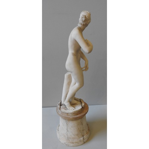 331 - AN ALABSTER SCULPTURE OF THE MEDICI VENUS, AFTER THE ANTIQUE, 19th century, raised on an alabaster s... 