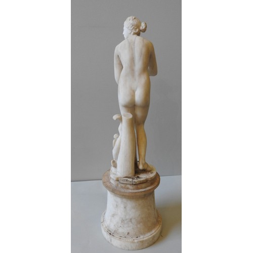 331 - AN ALABSTER SCULPTURE OF THE MEDICI VENUS, AFTER THE ANTIQUE, 19th century, raised on an alabaster s... 