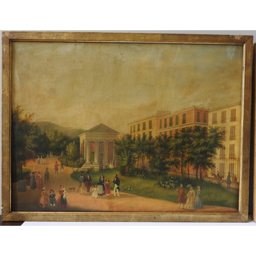 268 - A PAIR OF 19TH CENTURY NEAPOLITAN SCENES  OF PEOPLE PROMENADING, OIL ON CANVAS, unsigned, both inscr... 