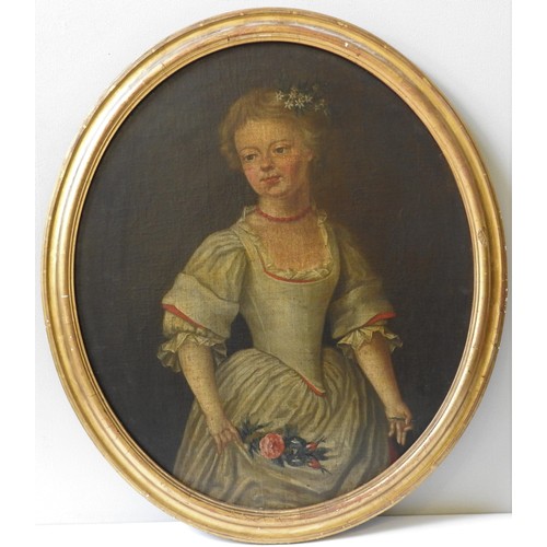 230 - ENGLISH SCHOOL, PORTRAIT OF A YOUNG WOMAN, in 18th century style, oval oil on canvas, 69 x 59 cms.Pr... 