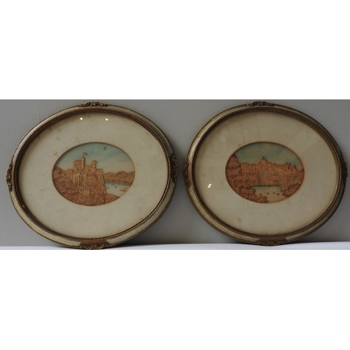 224 - A PAIR OF FINELY EXECUTED VICTORIAN CORK PICTURES, depicting Windsor Castle, mounted as ovals, 14 x ... 