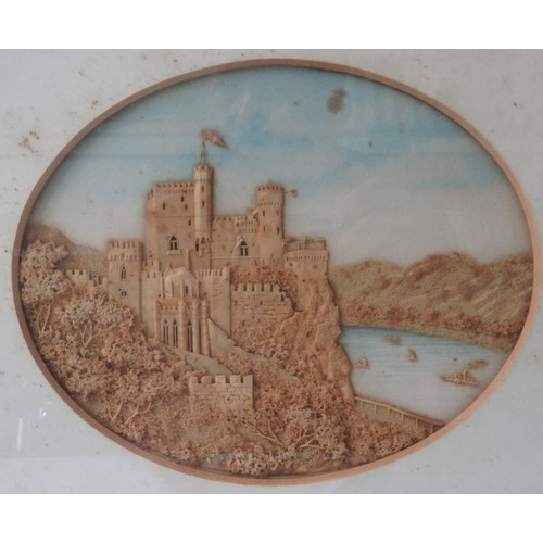 224 - A PAIR OF FINELY EXECUTED VICTORIAN CORK PICTURES, depicting Windsor Castle, mounted as ovals, 14 x ... 