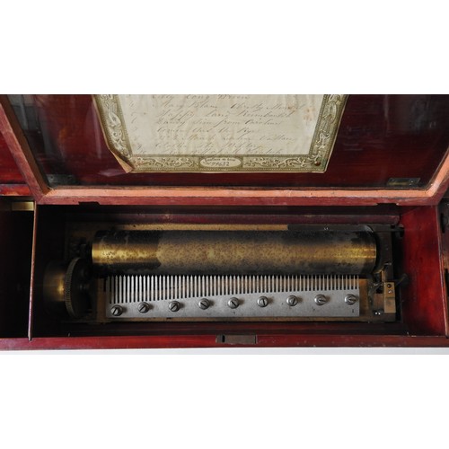 306 - A 19TH CENTURY SWISS ETOUFFOIRS EN ACIER CYLINDER MUSIC BOX, 31 cm brass cylinder playing 10 airs, o... 