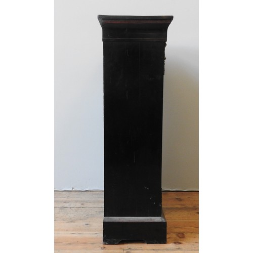 35 - A VICTORIAN EBONISED PIER CABINET, with string inlay, the frieze decorated with walnut marquetry scr... 