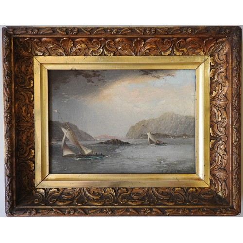 225 - JAMES EDWARD BUTTERSWORTH, RACING YACHTS ON THE HUDSON, oil on panel, signed 'J E Buttersworth', in ... 