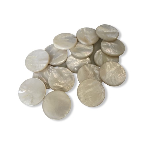 297 - SIXTEEN PLAIN VICTORIAN MOTHER OF PEARL COUNTERS. 3.4 cms diam.