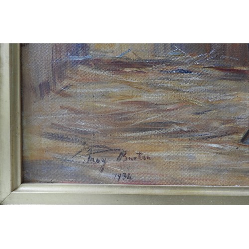 226 - MAY BURTON, BAY HORSE IN A STABLE, oil on canvas, signed and dated, 1934, in an earlier rosewood fra... 