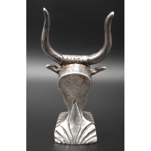 447 - A SILVER ORNAMENT OF A MINOTAUR, the rectangular base stamped 'silver 999', 5.9 oz, measuring 15 cm ... 