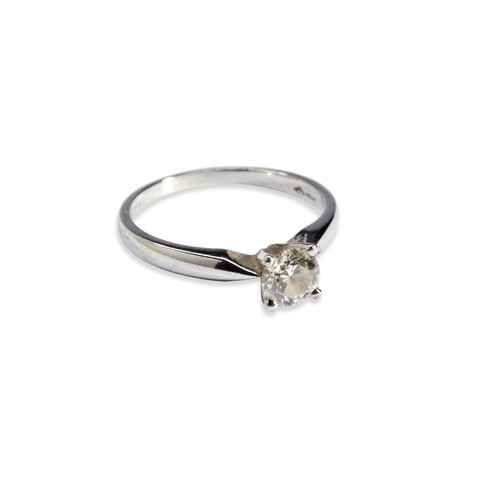 519 - A PLATINUM SOLITAIRE DIAMOND RINGSize M, Weight 3.4 grams. Diamond measures 5.2mm acrossStamped JSN,... 