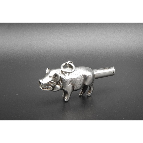 453 - A VICTORIAN SILVER  NOVELTY PROPELLING PENCIL IN THE FORM OF A PIG, by Sampson Mordan & Co, circ... 