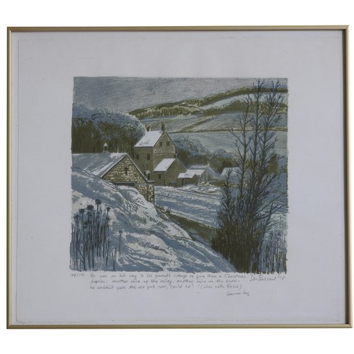 233 - DON BESSANT (1941-1993) 'COTTAGES IN A SNOW SCENE' COLOUR LITHOGRAPH SIGNED BY ARTIST AND LAURIE LEE... 