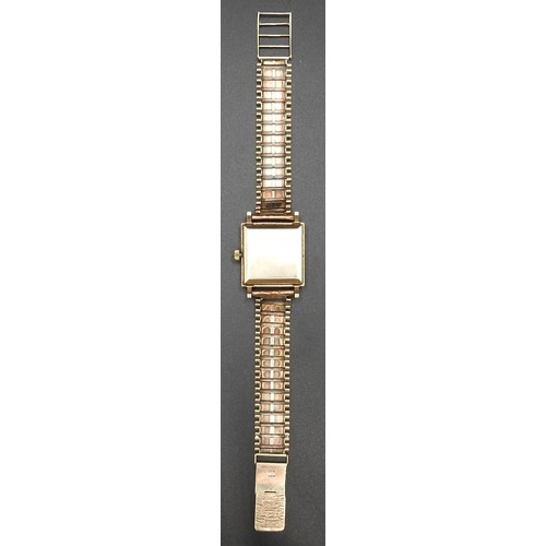 487 - A VINTAGE ZENITH AUTOMATIC 9CT GOLD WRIST WATCH, circa 1968, the square face with date window in bot... 