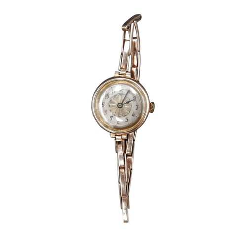 488 - A VINTAGE 9CT GOLD LADIES COCKTAIL WATCH, stamped 9ct on a strap link, and stamped .375 on the side ... 