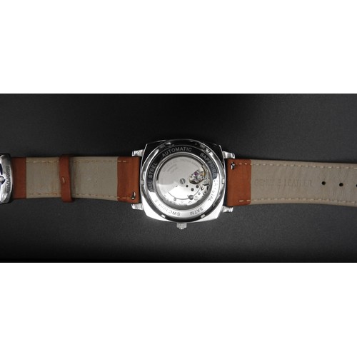 494 - A CANADIAN SIXOFOURLIFE GENT'S AUTOMATIC WRIST WATCH, in stainless steel with tan leather strap in o... 